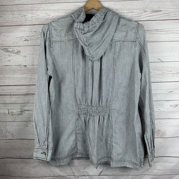NORTH STYLE Jacket Womens medium hooded striped pockets‎ gray/white - Picture 2 of 5
